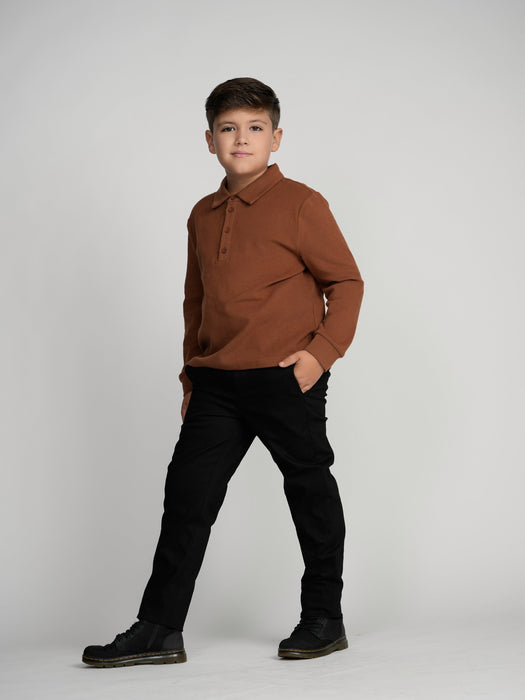 Youth Cinnamon Cuffed Polo (Long Sleeve)