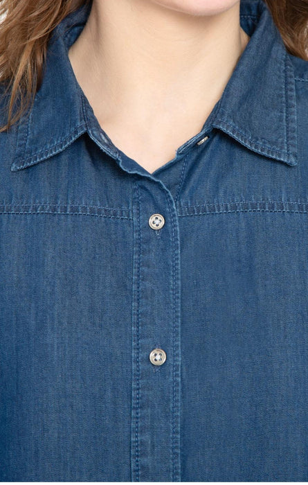 Women's Long Sleeve Denim Tunic Top — Button Front