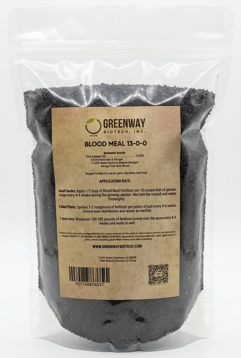 Organic Blood Meal 13-0-0 fast-release nitrogen fertilizer bag for gardening