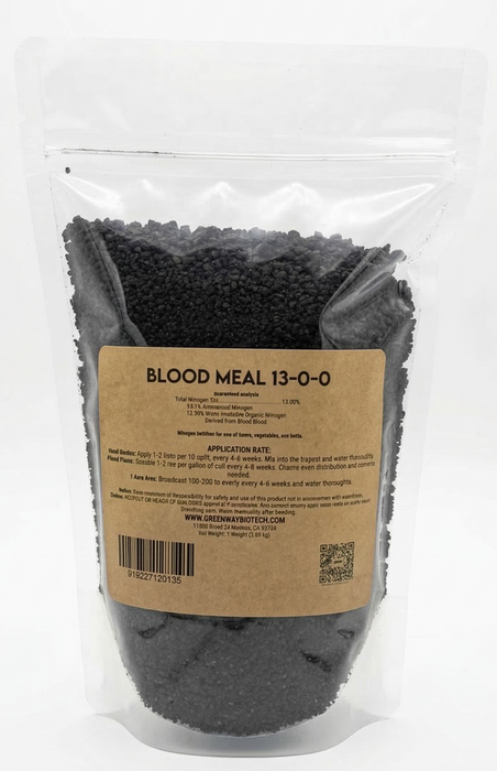 Organic Blood Meal 13-0-0 fast-release nitrogen fertilizer bag for garden growth