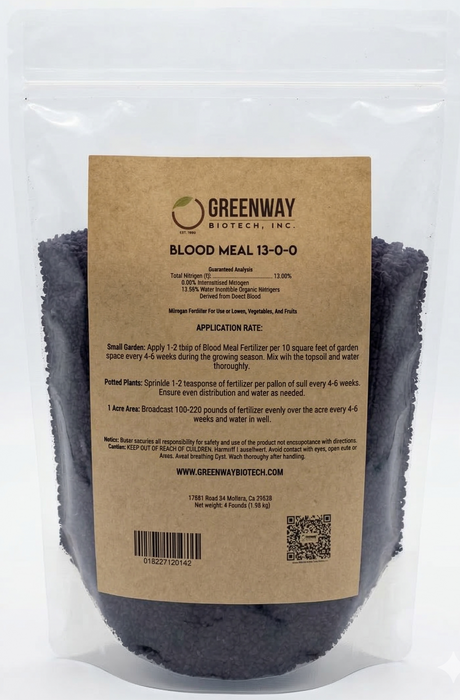 Organic Blood Meal 13-0-0 fertilizer bag for fast-release nitrogen organic gardening