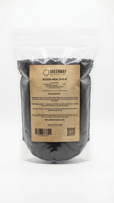 Organic Blood Meal 13-0-0 fertilizer bag for fast-release organic nitrogen in gardening