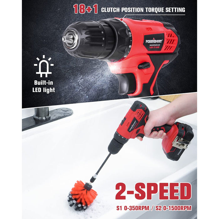 20V Cordless Drill Driver w/ Brushes, Battery & Charger Included