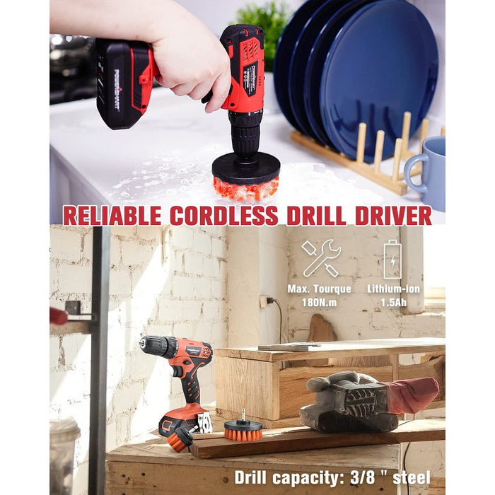 20V Cordless Drill Driver w/ Brushes, Battery & Charger Included