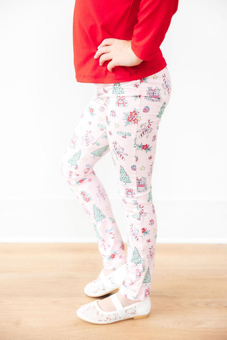 Girls Pink Christmas Leggings