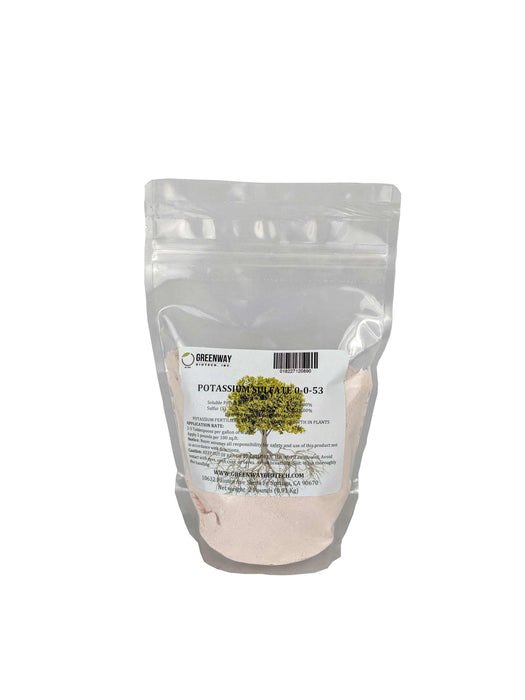 Potassium Sulfate Fertilizer 0-0-53 crystalline white granules in container for chloride-free crop nutrition