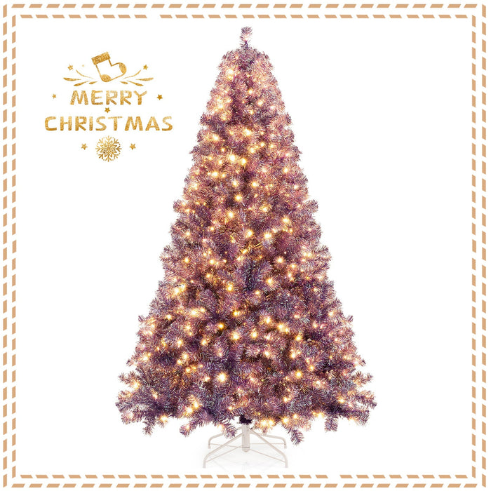 Pre-Lit Tinsel Christmas Tree with Lush Branch Tips and Warm White LED Lights