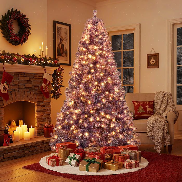 Pre-Lit Tinsel Christmas Tree with Lush Branch Tips and Warm White LED Lights
