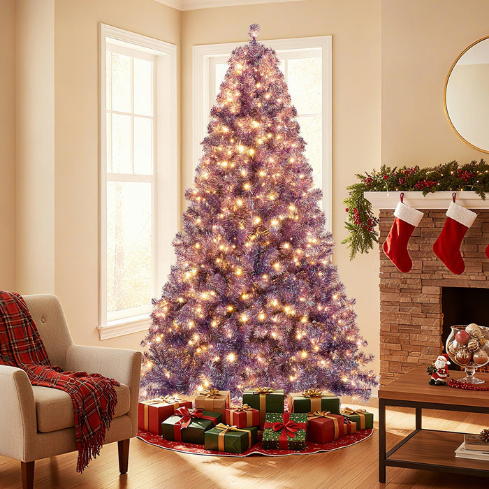 Pre-Lit Tinsel Christmas Tree with Lush Branch Tips and Warm White LED Lights
