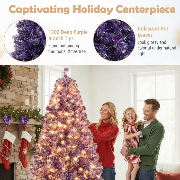 Pre-Lit Tinsel Christmas Tree with Lush Branch Tips and Warm White LED Lights