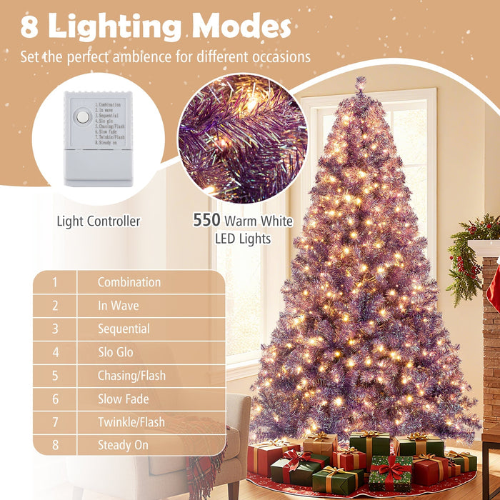 Pre-Lit Tinsel Christmas Tree with Lush Branch Tips and Warm White LED Lights