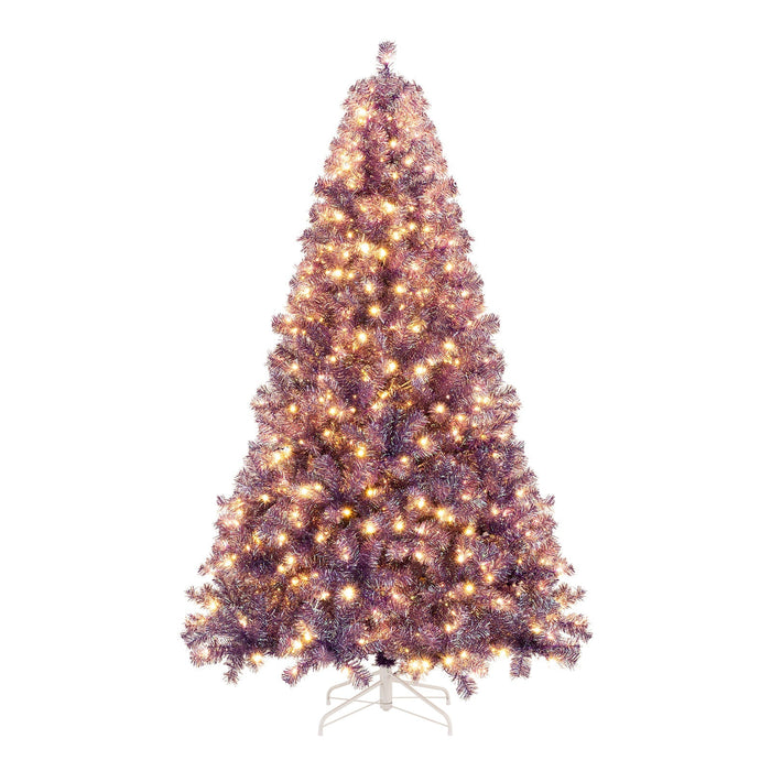 Pre-Lit Tinsel Christmas Tree with Lush Branch Tips and Warm White LED Lights