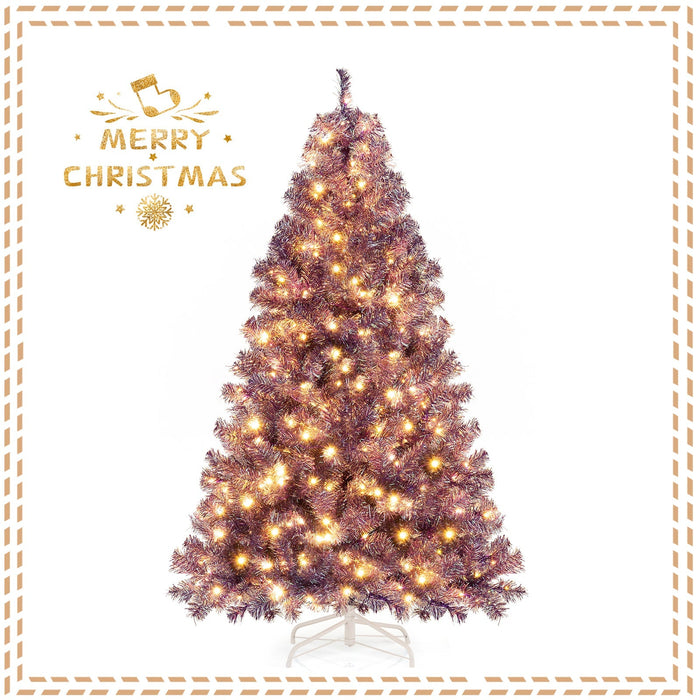 Pre-Lit Tinsel Christmas Tree with Lush Branch Tips and Warm White LED Lights
