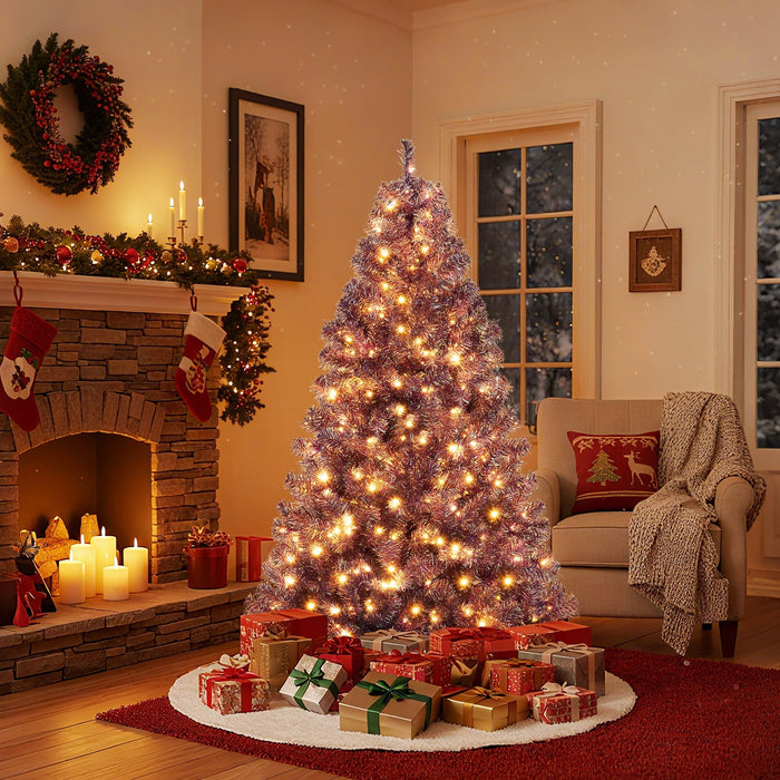 Pre-Lit Tinsel Christmas Tree with Lush Branch Tips and Warm White LED Lights