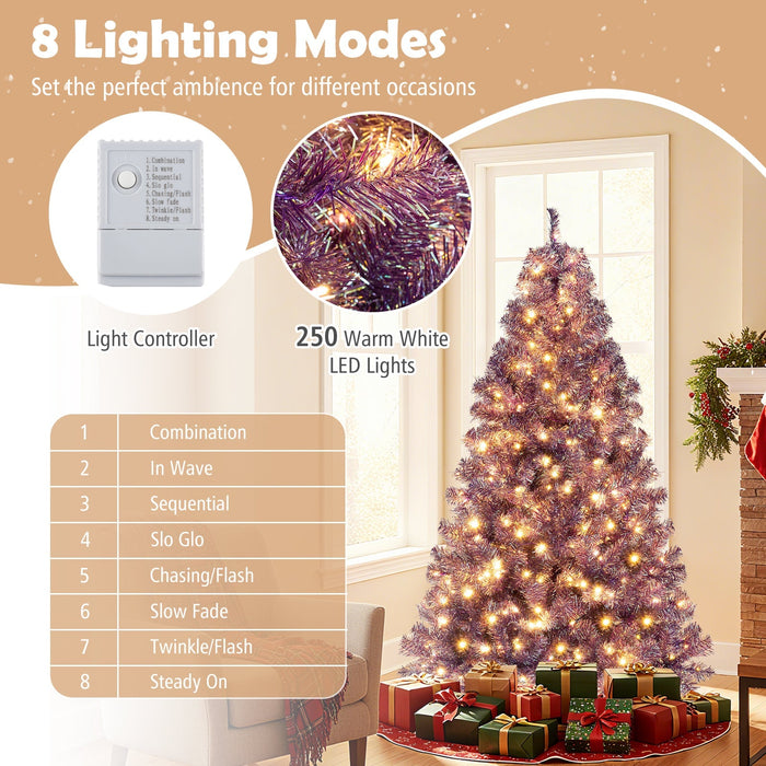 Pre-Lit Tinsel Christmas Tree with Lush Branch Tips and Warm White LED Lights