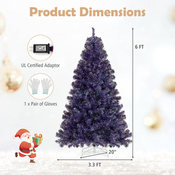 Pre-Lit Tinsel Christmas Tree with Lush Branch Tips and Warm White LED Lights