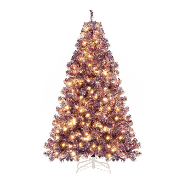 Pre-Lit Tinsel Christmas Tree with Lush Branch Tips and Warm White LED Lights