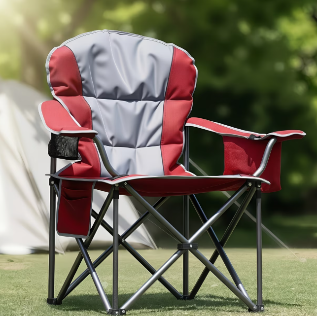 Heavy Duty Folding Camping Chair w/ Cup Holder & Cooler Bag 500 lbs