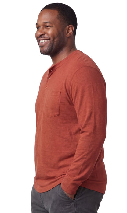 Men's Long Sleeve Henley Shirt — Cotton Blend 3-Button Placket with Pocket