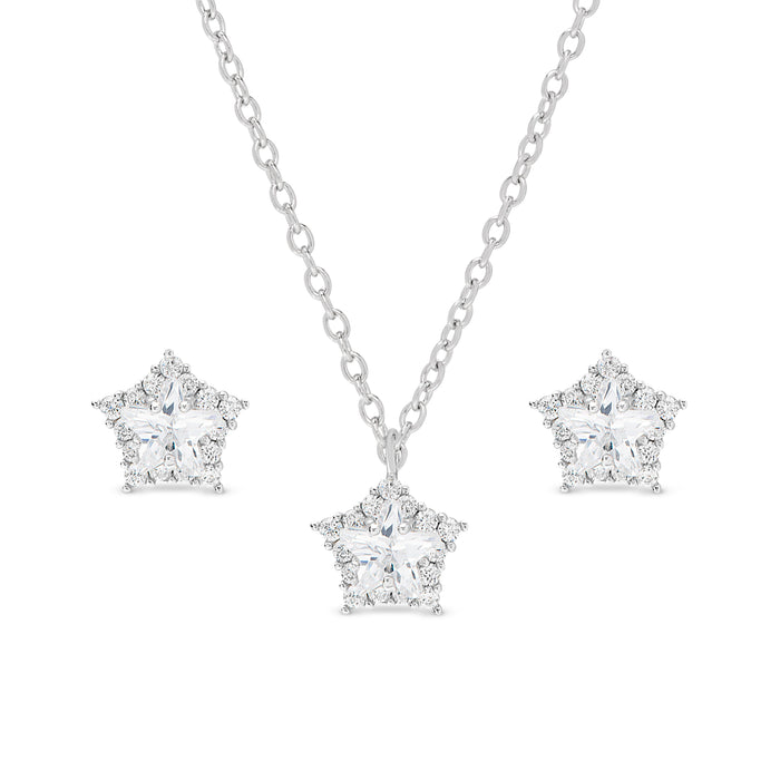 CZ Star Necklace and Earrings Set in Sterling Silver