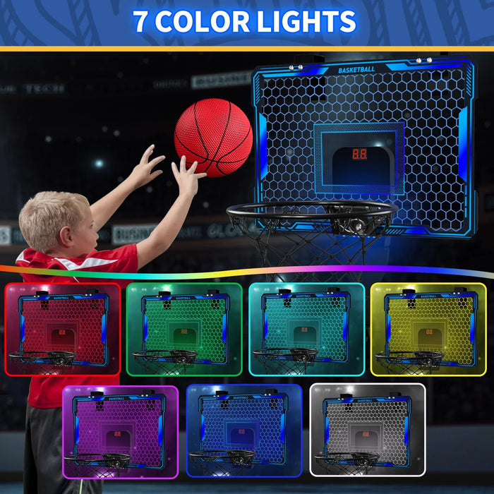 Wall-mounted Basketball Hoop Training Toy, with 7 LED Lights And Scoreboard