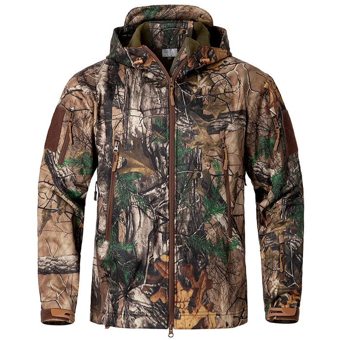 Men’s Camouflage Tactical Softshell Jacket – Waterproof Fleece Hooded Coat for Hunting, Hiking & Outdoor Adventures