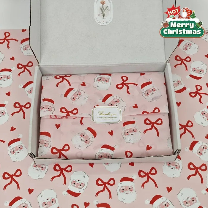 Pink Santa Claus Bow Heart Pattern Wrapping Paper | Christmas Gift Wrap for Fragile Items