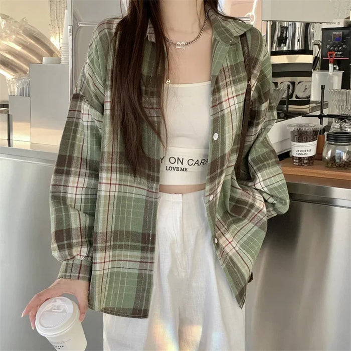 Flannel Shirt for Teen-girl Long Sleeve Collared Button-Up