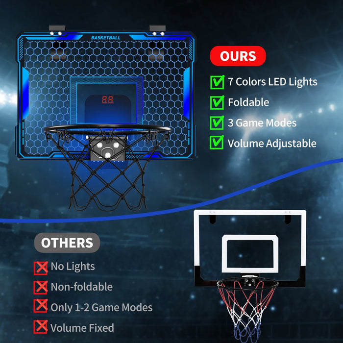 Wall-mounted Basketball Hoop Training Toy, with 7 LED Lights And Scoreboard