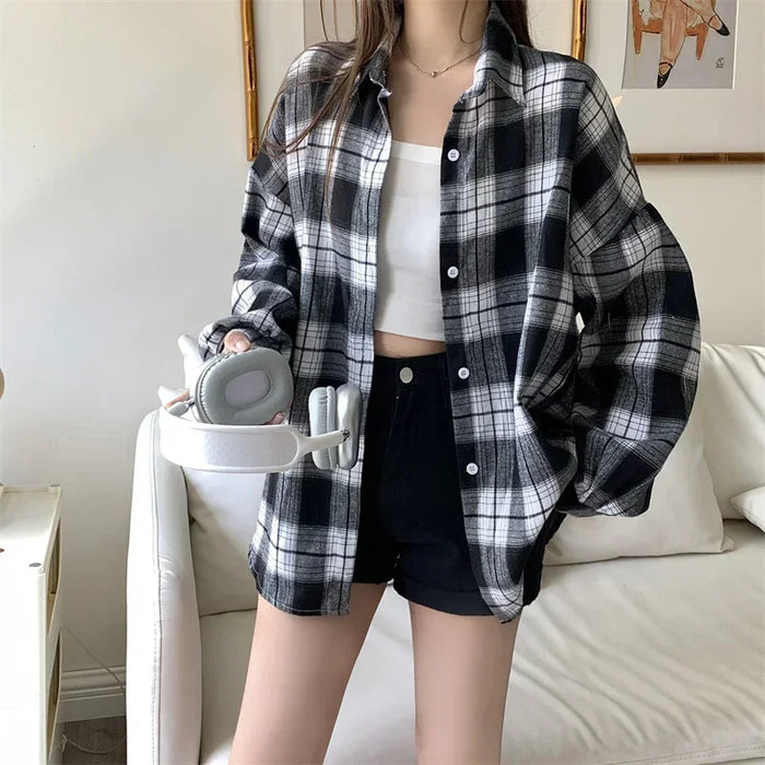 Flannel Shirt for Teen-girl Long Sleeve Collared Button-Up