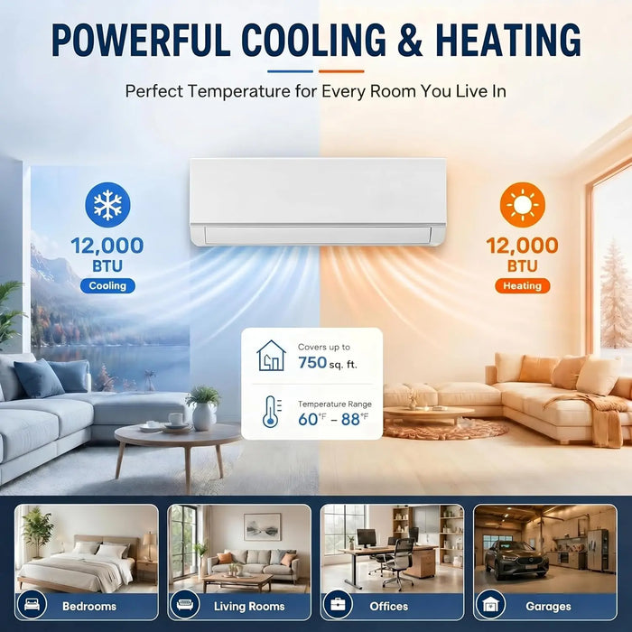 12000 BTU Mini Split Air Conditioner and Heat Pump, Compatible with Alexa, 19 SEER2 208/230V, Energy Efficient Inverter, Custom