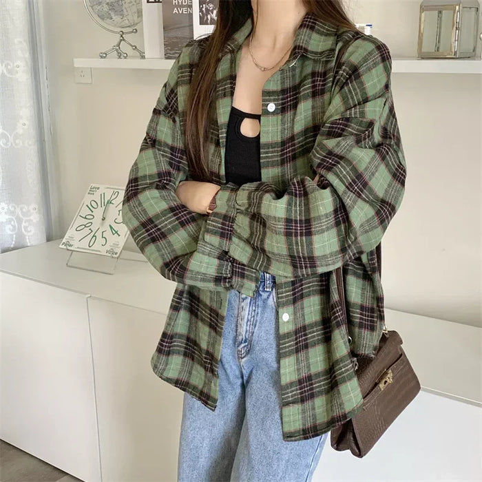 Flannel Shirt for Teen-girl Long Sleeve Collared Button-Up