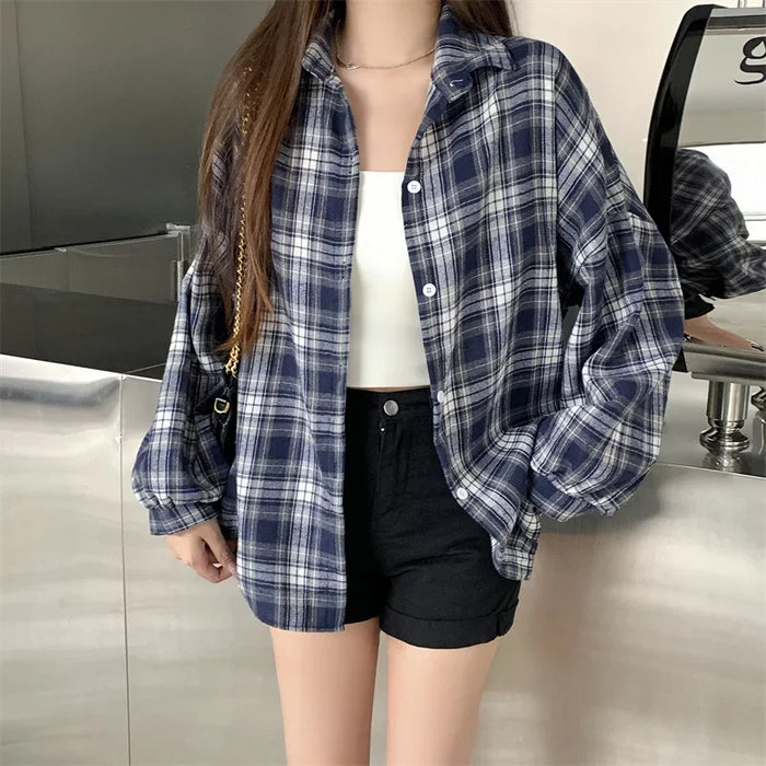 Flannel Shirt for Teen-girl Long Sleeve Collared Button-Up