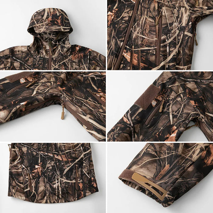Men’s Camouflage Tactical Softshell Jacket – Waterproof Fleece Hooded Coat for Hunting, Hiking & Outdoor Adventures