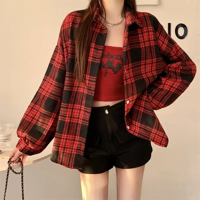 Flannel Shirt for Teen-girl Long Sleeve Collared Button-Up