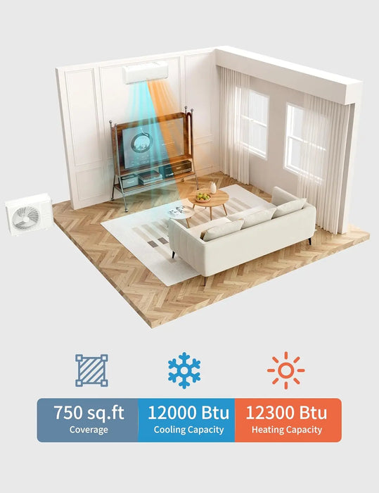 12,000 BTU Mini Split Air Conditioner with Heat Pump, 19 SEER, Cools Up to 750 Sq. Ft, Inverter AC with, Customized