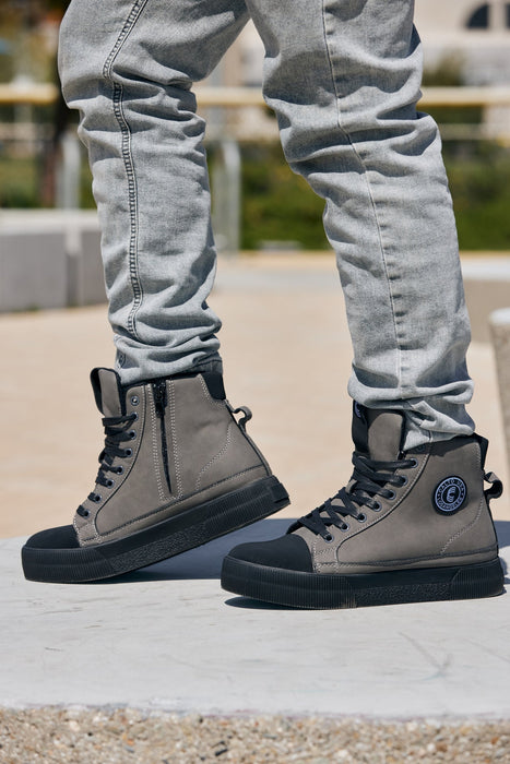 CALTO S3423 -Cap Toe High Top Zip-Up 2.4 Inches Taller (Grey) -  Sneaker Boots