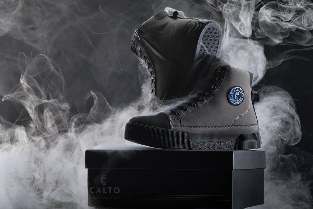 CALTO S3423 -Cap Toe High Top Zip-Up 2.4 Inches Taller (Grey) -  Sneaker Boots