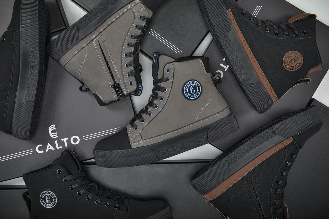 CALTO S3423 -Cap Toe High Top Zip-Up 2.4 Inches Taller (Grey) -  Sneaker Boots