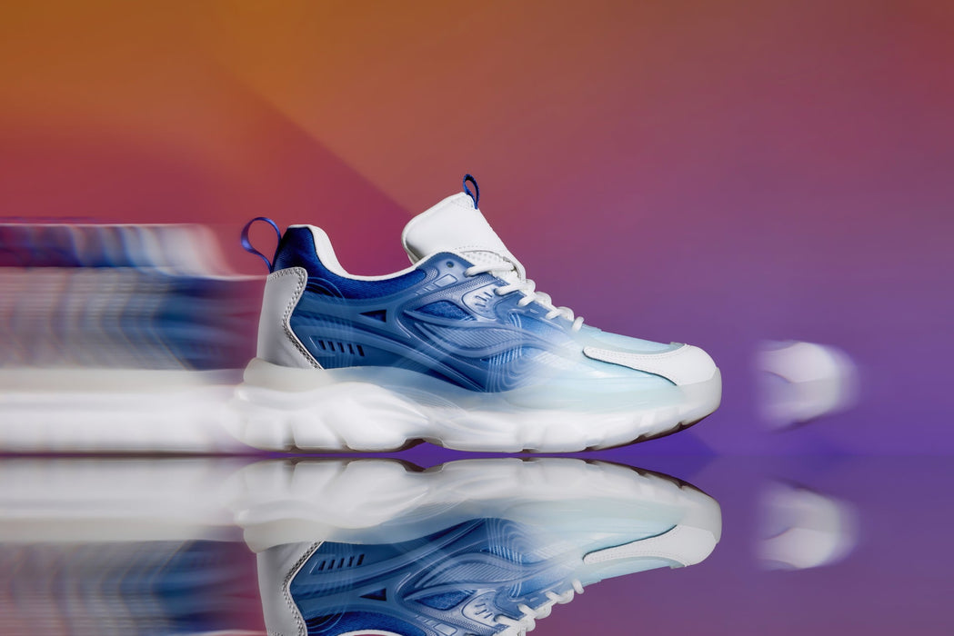 CALTO S3861 White & Navy 2.6" Height-Boosting Chunky Sneakers