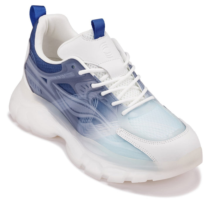 CALTO S3861 White & Navy 2.6" Height-Boosting Chunky Sneakers