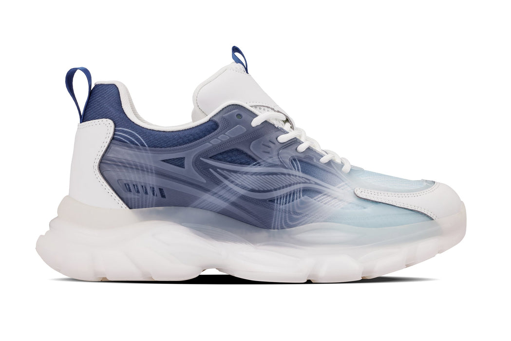 CALTO S3861 White & Navy 2.6" Height-Boosting Chunky Sneakers