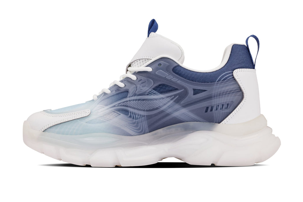 CALTO S3861 White & Navy 2.6" Height-Boosting Chunky Sneakers