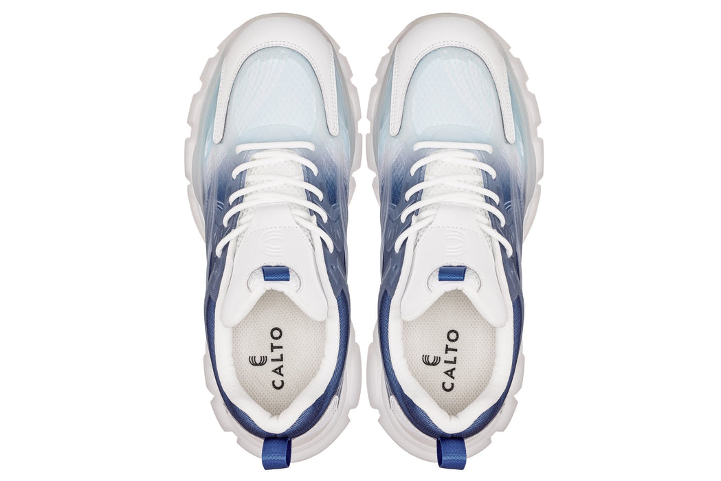 CALTO S3861 White & Navy 2.6" Height-Boosting Chunky Sneakers