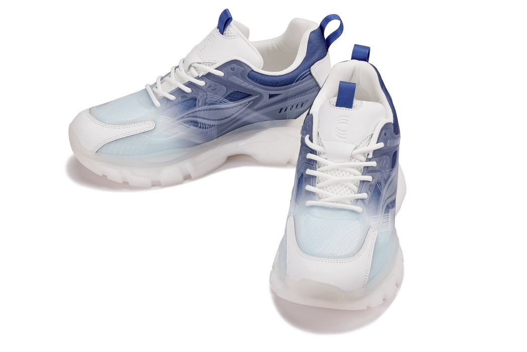 CALTO S3861 White & Navy 2.6" Height-Boosting Chunky Sneakers
