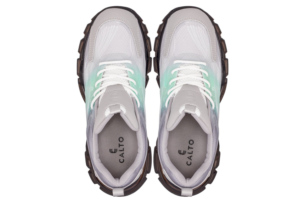CALTO - S3863 - 2.6 Inches Taller (Green/Grey) - Chunky Sole Sporty Sneakers