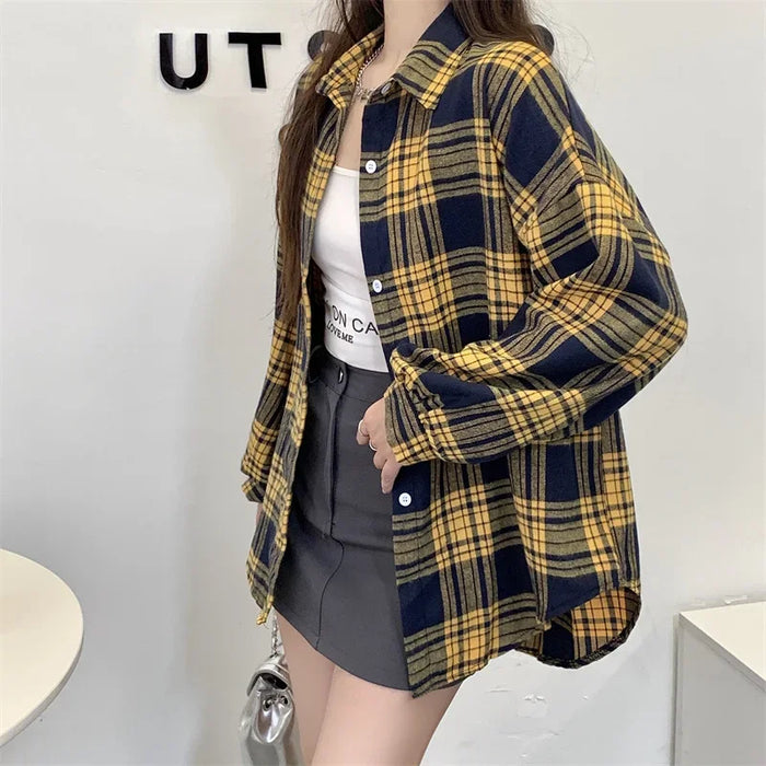 Flannel Shirt for Teen-girl Long Sleeve Collared Button-Up