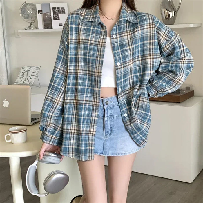 Flannel Shirt for Teen-girl Long Sleeve Collared Button-Up