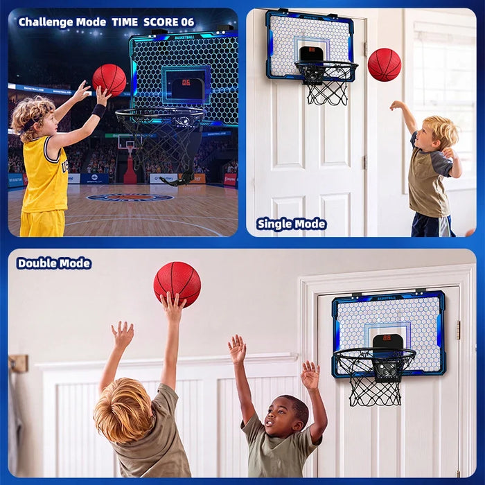 Wall-mounted Basketball Hoop Training Toy, with 7 LED Lights And Scoreboard