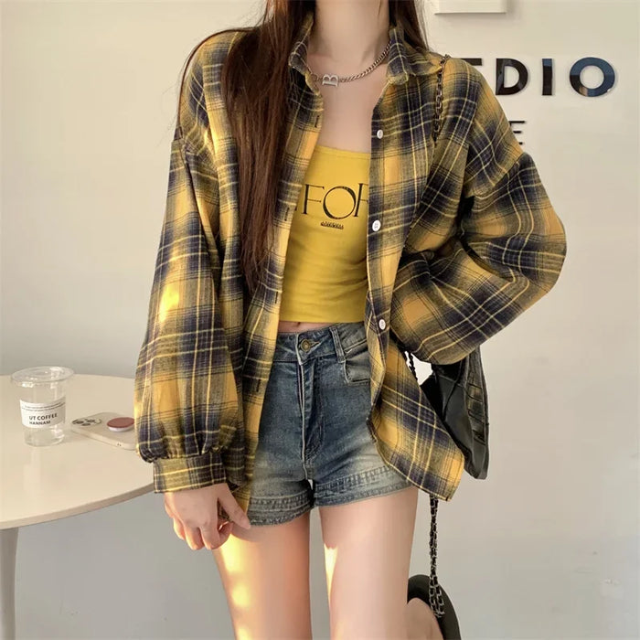 Flannel Shirt for Teen-girl Long Sleeve Collared Button-Up